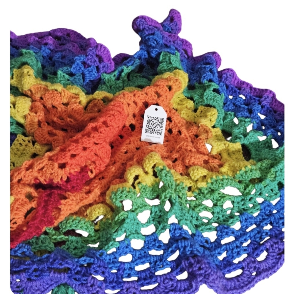Rainbow Crochet Head Cover Bandana Prayer Wrap OOAK 14-in-1 Handmade Grannycore - Picture 6 of 17